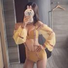 Set: Cutout Swimsuit + Mesh Shrug