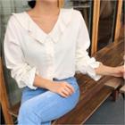V-neck Frill-collar Blouse