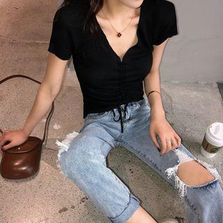 Set: Short Sleeve Plain T-shirt + Ripped Harem Jeans