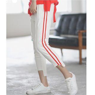 Striped Fray Cropped Pants
