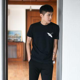 Short-sleeve Crane Embroidered T-shirt