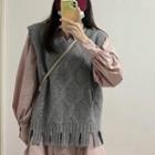 V-neck Fringe-hem Knit Vest