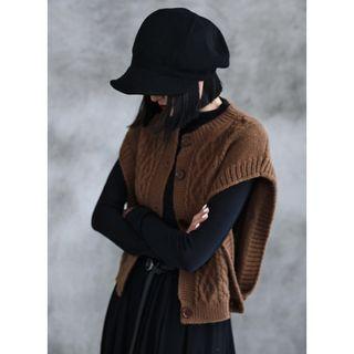 Single-breasted Cable Knit Sweater Vest Coffee - One Size
