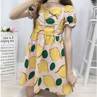 Lemon Print Short-sleeve A-line Dress