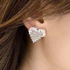 Rhinestone Heart Earring 1 Pair - 925 Silver Needle - One Size