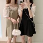 Mock Two-piece Cold Shoulder Buckled A-line Dress