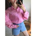 Tall Size Long-sleeve Cotton Shirt In Pink