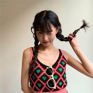 Heart Print Knit Camisole As Shown In Figure - One Size