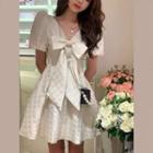 Puff-sleeve Bow-front Mini A-line Dress