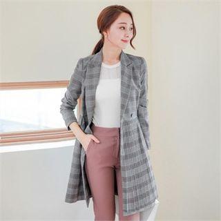 Pleated-trim Long Jacket With Belt