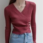Asymmetric Shirred Cropped Knit Top