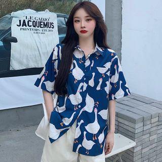 Short-sleeve Goose Print Shirt