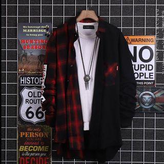 Hand Print Plaid Panel Shirt