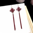 Chinese Knot Tassel Dangle Earring Red Steel Earring - One Size