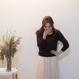 Square-neck Pointelle-knit Top