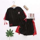 Short-sleeve Tasseled Top / Wide-leg Shorts / Set