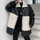 Faux-leather Fleece Panel Jacket