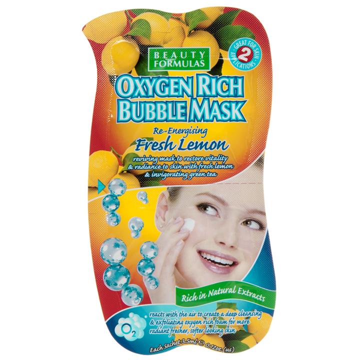 Beauty Formulas - Fresh Lemon Oxygen Rich Bubble Mask (re-energising) 2 Pcs