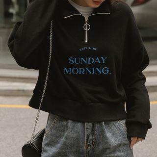 Zip-collar Printed Pullover