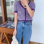 Short-sleeve Button Knit Top Purple - One Size