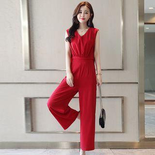 Set: V-neck Tank Top + High Waist Wide-leg Pants