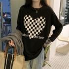 Round-neck Chessboard Pattern Long-sleeve T-shirt