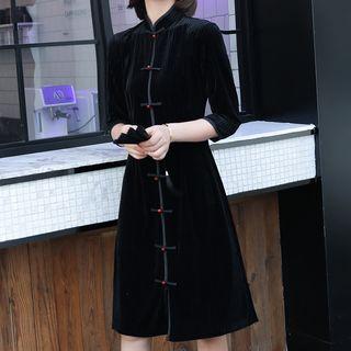 3/4-sleeve Traditional Chinese Velvet A-line Dress