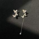 Rhinestone Butterfly Ear Cuff / Dangle Earring 1 Pair - Silver Needle - Stud Earrings & Clip-on Earrings - One Size
