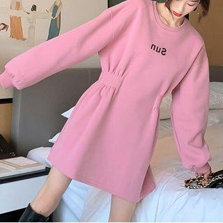 Elastic-waist Lettering Mini Dress