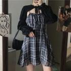 Strappy Plaid A-line Dress / Long-sleeve Crop Top