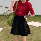 Short-sleeve Knit Polo Shirt / Mini Layered Skort