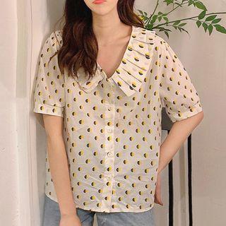 Short-sleeve Dotted Blouse White - One Size