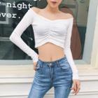 Wide-neck Ruched Crop T-shirt