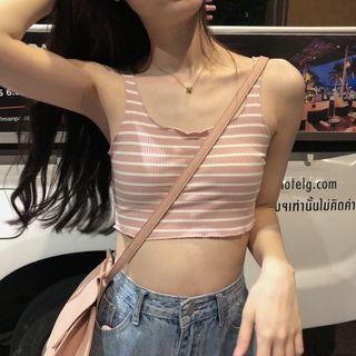 Striped Cropped Tank Top As Shown In Figure - One Size