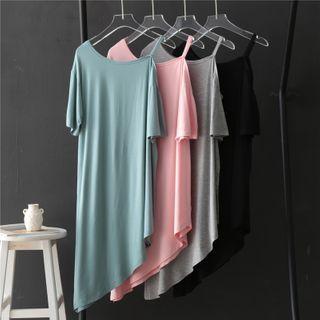 Asymmetric Cold-shoulder Short-sleeve Midi Dress
