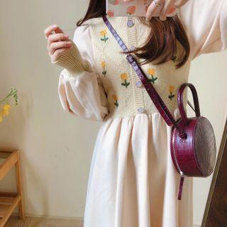 Long-sleeve Knit Panel Corduroy Dress