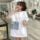 Denim Pocket Elbow-sleeve T-shirt White - One Size