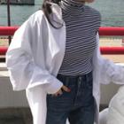 Pocketed Shirt / Striped Turtleneck Long-sleeve T-shirt