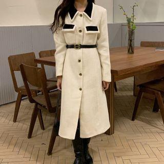 Single-breasted Contrast Trim Midi Coat