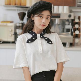 Short-sleeve Bow-neck Henley Top