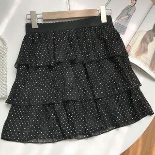 Dotted Mini Tiered Skirt Black - One Size