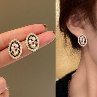 Faux Pearl Rhinestone Oval Alloy Earring