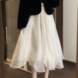 High-waist Asymmetrical Mesh Midi Skirt Off-white - One Size