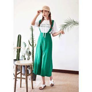 Detachable-suspender Linen Blend Wide-leg Pants