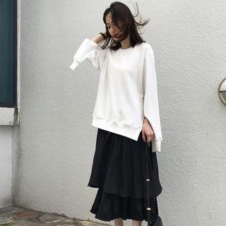 Set: Side Slit Pullover + Midi Layered Skirt