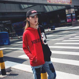 Printed Lettering Fleece-lined Hoodie