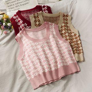 Printed U-neck Knit Vest