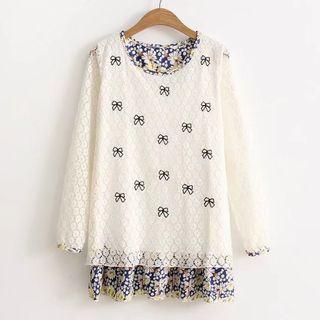 Long-sleeve Embroidered Panel Dress