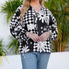 Print Lantern-sleeve V-neck Blouse