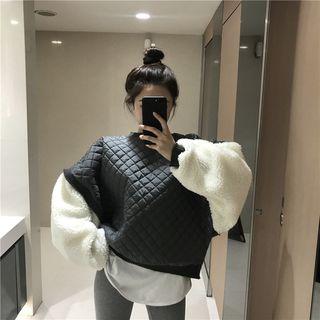 Faux Shearling Panel Padded Sweatshirt / Two-tone Leggings